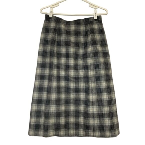 Vintage 70s Pendleton Plaid Midi Skirt Size 6/8 Wool High Waisted Gray Modern - Picture 6 of 8